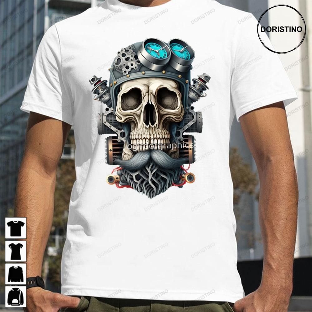 Color Skull Beard Dark Mechanic Piston Car Motorcycle Limited Edition T-shirts